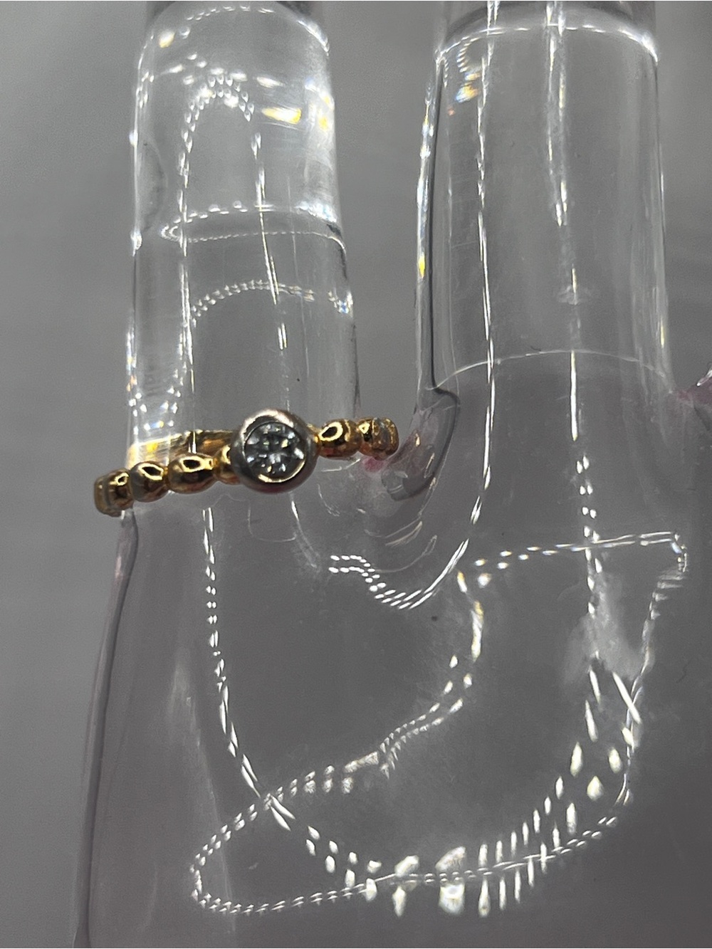 Delicate 925 ATI CN marked bubble ring with bezel CZ stone Gold tone